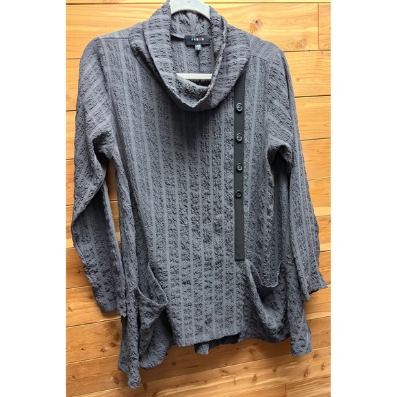 Jason Tops - Jason Womens Charcoal Gray Textured Cowl Neck Tunic Top Button Detail Small